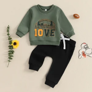 Toddler Unisex Autumn Clothes Set Long Sleeve Round Neck  Solid Color Trousers for Baby Girl Boy