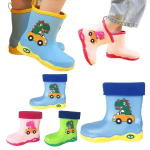 Rain Boots for Boys Girls Easy-on Wellington Boots Anti-Slip for Outdoors