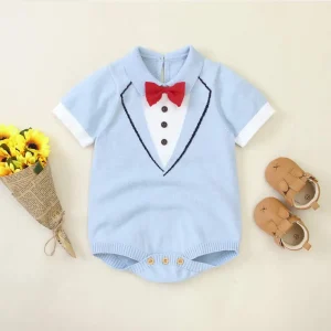 Newborn Boys Clothes Cotton One Piece Romper with Cute Bow-tie