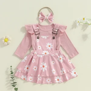 Girls Winter Outfit Set with Knit Sweater Plaid Skirt and Matching Headband
