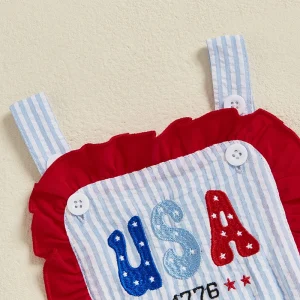 Independece Day Infant Overalls Sleeveless Striped Embroidery Letters Bodysuit 4th of July Clothing