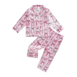 2Pcs Girls Satin Pajamas Set Long Sleeve.