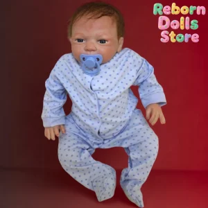 20-Inch Handmade Newborn with Cloth Body, Rooted Hair, Blue Dot Dress